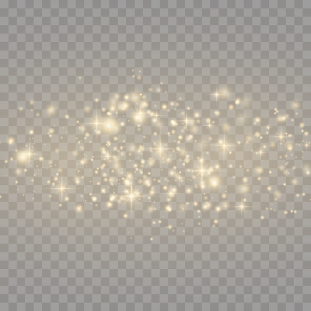 Partículas de polvo mágico dorado brillante, brillo, luces de brillo, chispas de polvo amarillo y brillo de estrella con luz especial, efecto de luz de brillo, ilustración vectorial.