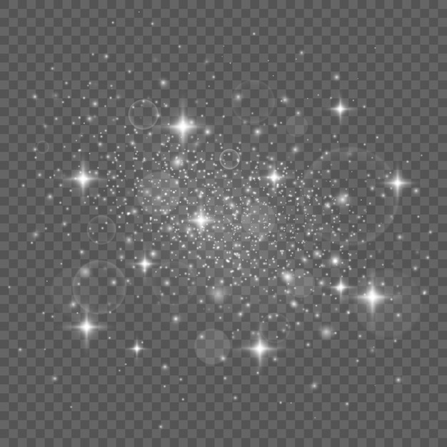 Partículas de polvo mágico espumoso. las chispas blancas y las estrellas brillan con efecto de luz especial.