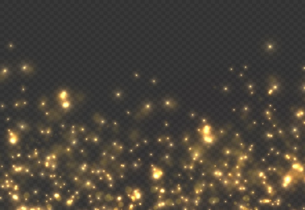 Partículas de polvo de oro bokeh navidad efecto de luz dorada chispas amarillas estrellas desenfoque vector