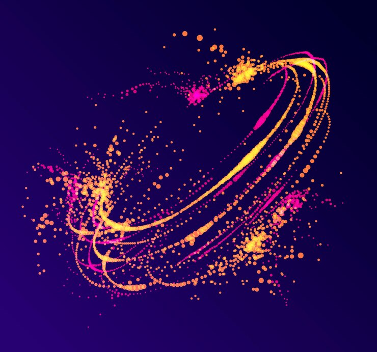 Vector partículas de puntos que fluyen vórtice vector fondo abstracto, diseño de remolino de tema de ciencia biológica, elementos dinámicos en movimiento de giro.