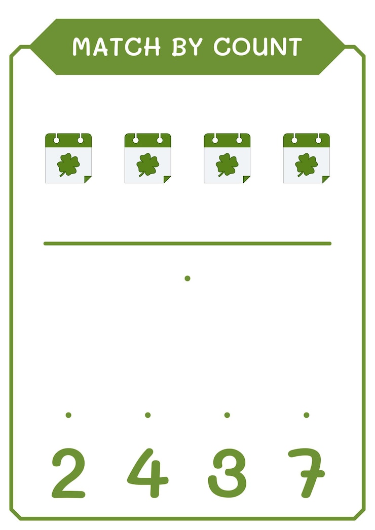 Vector partido por conteo del juego calendario para niños hoja de trabajo imprimible de ilustración vectorial