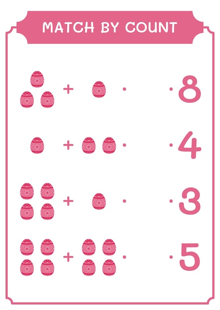 Partido por conteo del juego de huevos de Pascua para niños Hoja de trabajo imprimible de ilustración vectorial