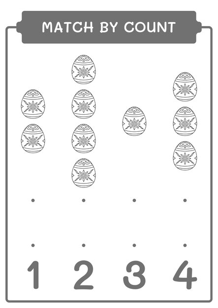 Partido por conteo del juego de huevos de Pascua para niños Hoja de trabajo imprimible de ilustración vectorial