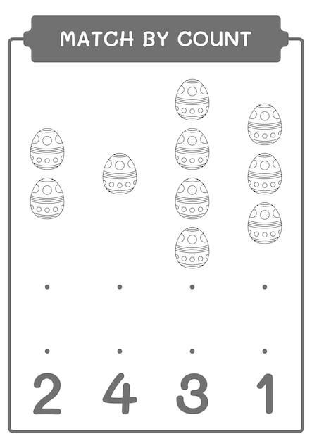 Partido por conteo del juego de huevos de Pascua para niños Hoja de trabajo imprimible de ilustración vectorial