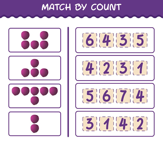 Partido por conteo de repollo rojo de dibujos animados. Juego de unir y contar. Juego educativo para niños y niños pequeños en edad preescolar.