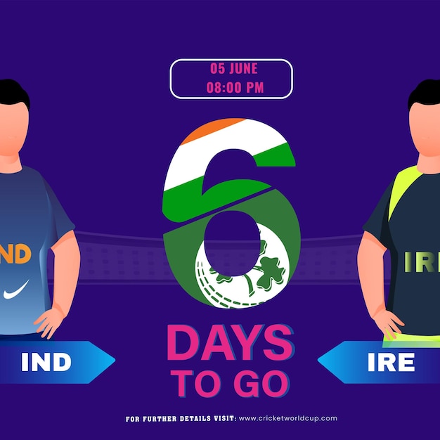 Vector el partido de cricket t20 entre la india y el equipo de irlanda comienza a los 6 días restantes se puede usar como diseño de cartel