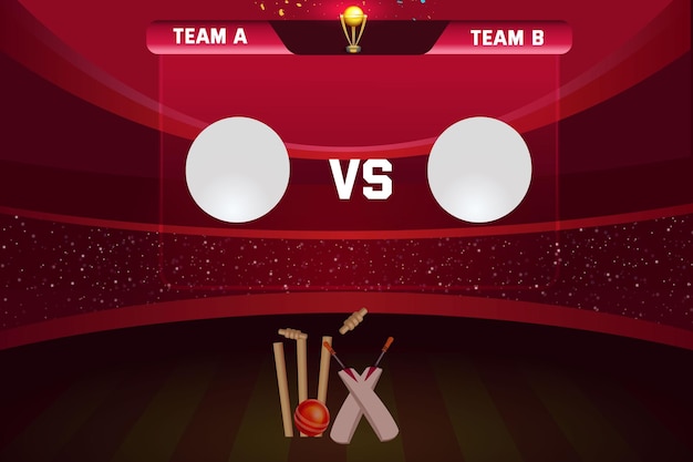 Partido de críquet entre el equipo a vs b con muñón de bate de críquet y trofeo de copa ganadora