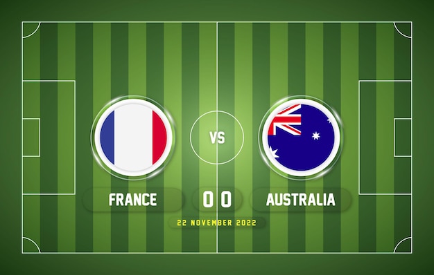 Partido Francia vs Australia 2022 con fondo de marcador y estadio