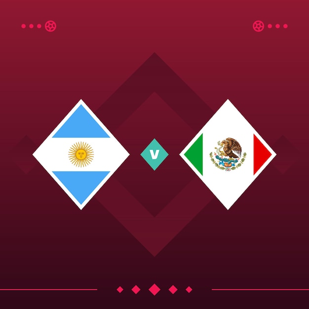 Partido de fútbol mundial de argentina méxico 2022 versus ilustración de vector de fondo rojo