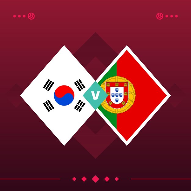 Partido de fútbol mundial de corea del sur portugal 2022 versus ilustración de vector de fondo rojo
