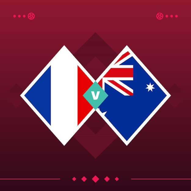 Partido de fútbol mundial de francia australia 2022 versus ilustración de vector de fondo rojo