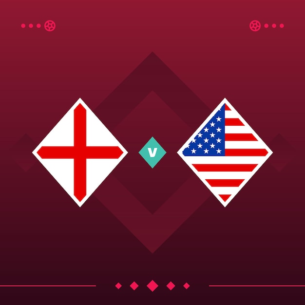 Partido de fútbol mundial de inglaterra usa 2022 versus en ilustración de vector de fondo rojo