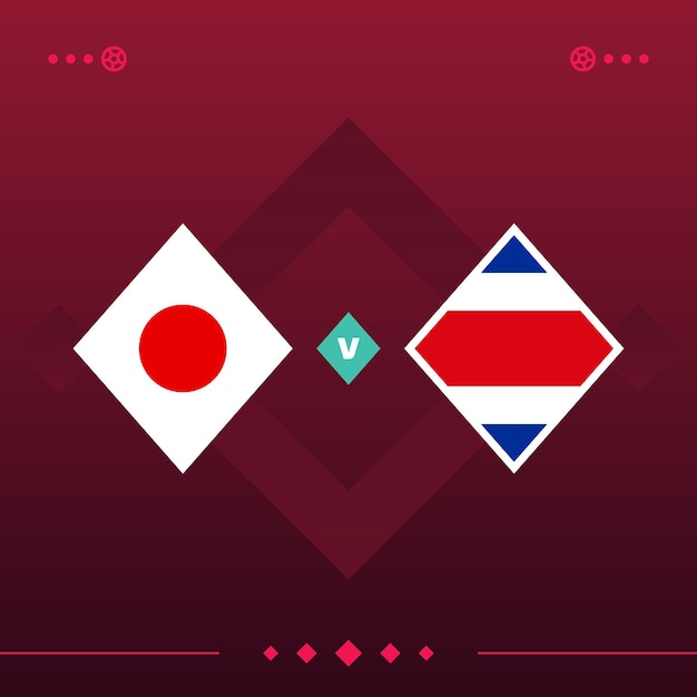 Partido de fútbol mundial de japón costa rica 2022 versus ilustración de vector de fondo rojo