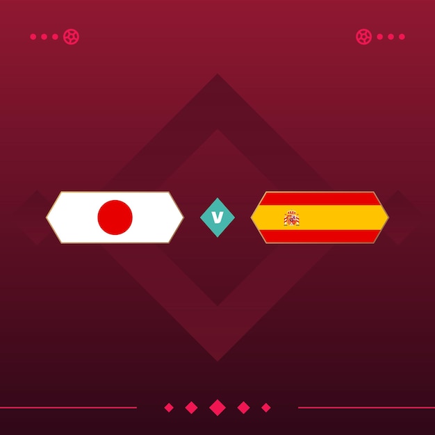 Partido de fútbol mundial de japón españa 2022 versus ilustración de vector de fondo rojo