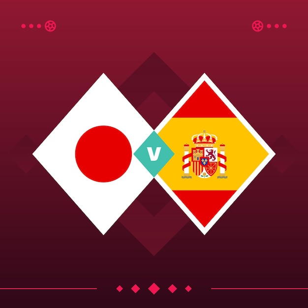 Partido de fútbol mundial de japón españa 2022 versus ilustración de vector de fondo rojo