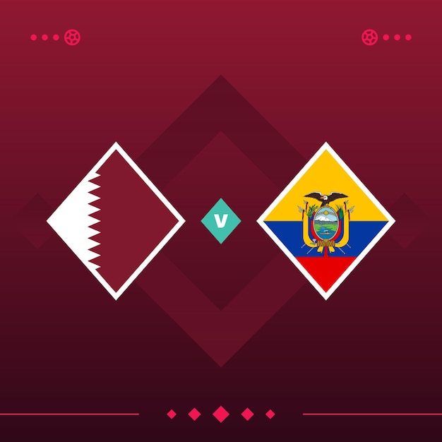 Partido de fútbol mundial de qatar ecuador 2022 versus ilustración de vector de fondo rojo