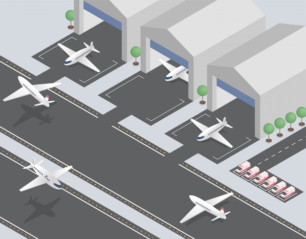 Partiendo, llegando a planos isométricos ilustración vectorial