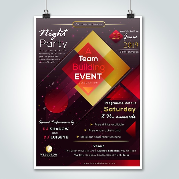 Vector party night company reuniendo flyer design