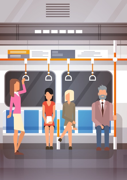 Pasajeros de personas en el metro transporte público de la ciudad moderna