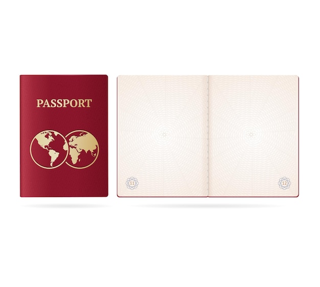 Vector pasaporte 3d detallado realista en blanco y vector de portada