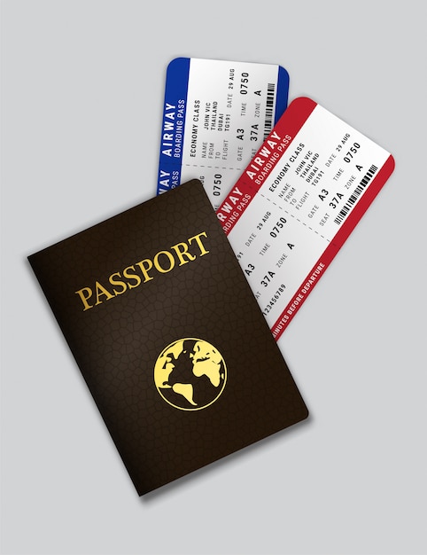 Pasaporte con billetes de avión en el interior.