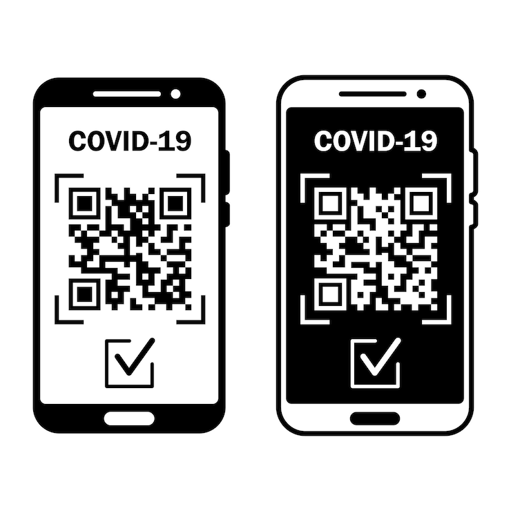 Vector pasaporte inmune a los viajes en el móvil pasaporte sanitario electrónico con documento de código qr del coronavirus
