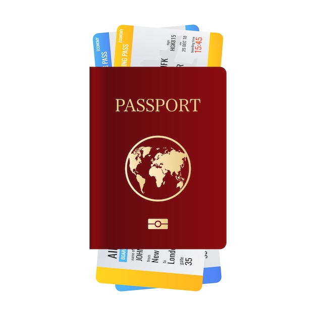 Vector pasaporte internacional realista con boletos