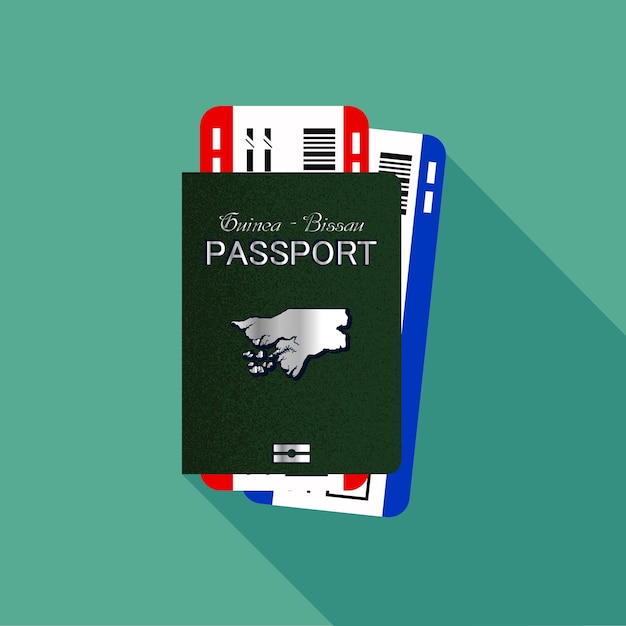 Pasaporte vectorial con billetes Concepto de viaje aéreo Documento internacional Guinea-Bissau