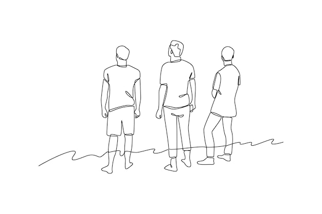 Pasar el rato con amigos en la playa pasar el rato concepto minimalista simple línea continua línea simple diseño en blanco y negro