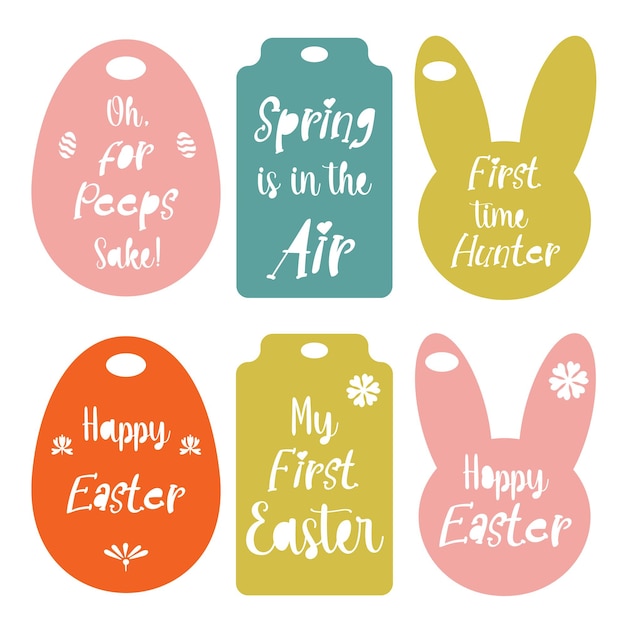 Pascua Colección de etiquetas de Pascua con conejito y huevos coloridos en color pastel colección de etiquetas con conejito