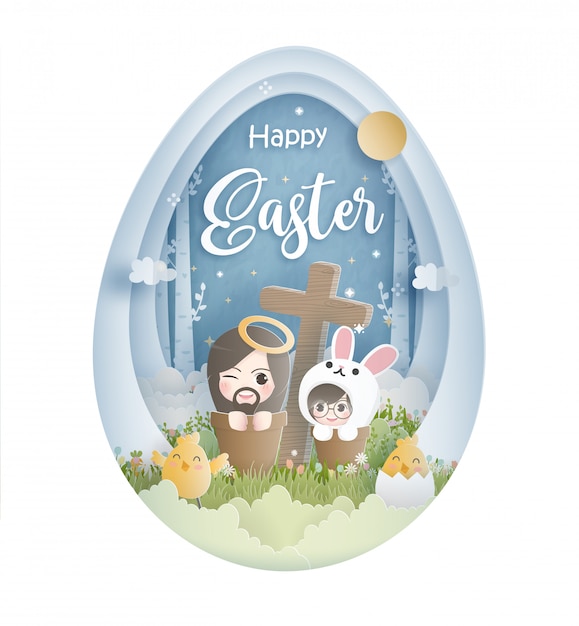 Pascua feliz en el ejemplo del vector del estilo del corte del papel.
