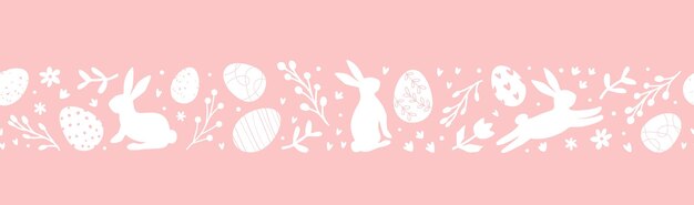 Pascua horizontal plano monocromo de patrones sin fisuras por huevos garabatos conejitos flores frontera de Pascua