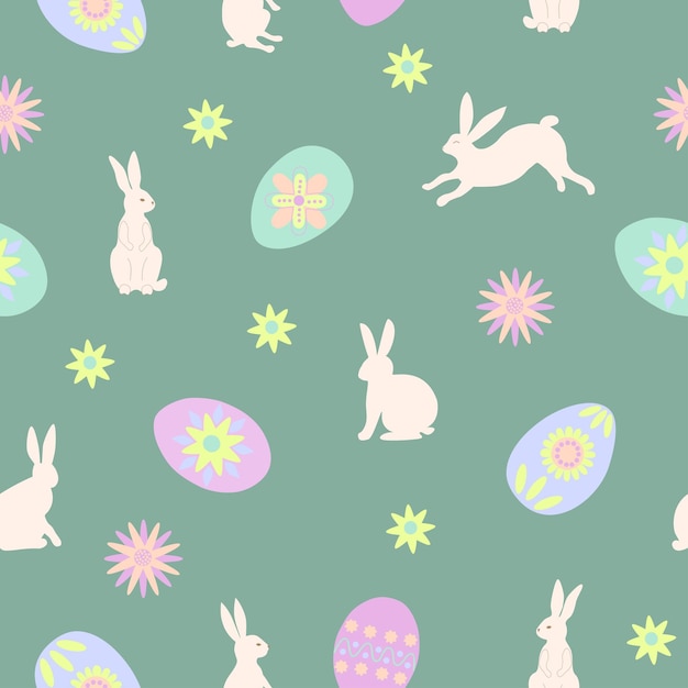 Pascua de patrones sin fisuras fondo primavera lindas liebres huevos coloridos color pastel Vector dibujado a mano