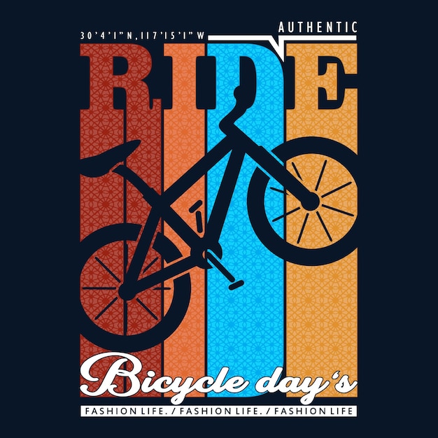 paseo bicicleta día tee tipografía diseño gráfico vector ilustración arte vintage