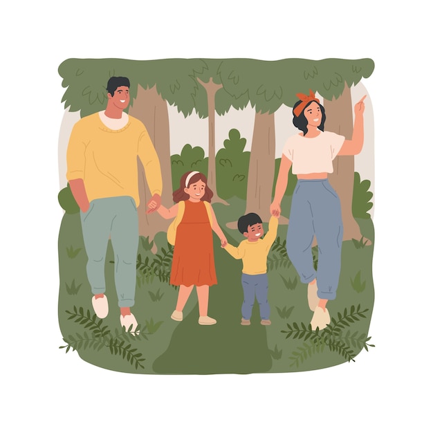 Paseo por el bosque ilustración vectorial de dibujos animados aislados