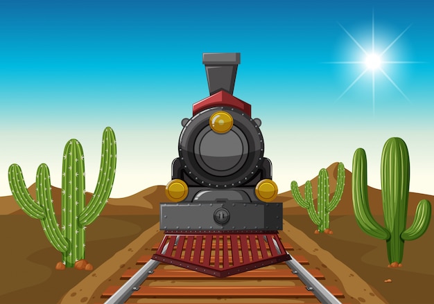 Vector paseo en tren en medio del desierto