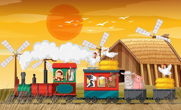 Paseos en tren con animales al atardecer