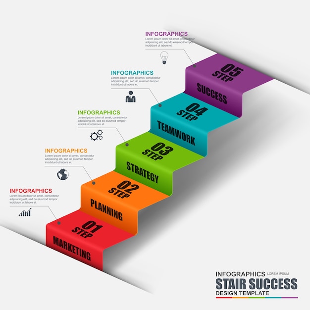 Paso de escalera de negocio abstracto 3D éxito Infografía. Se puede usar para el diseño del flujo de trabajo.