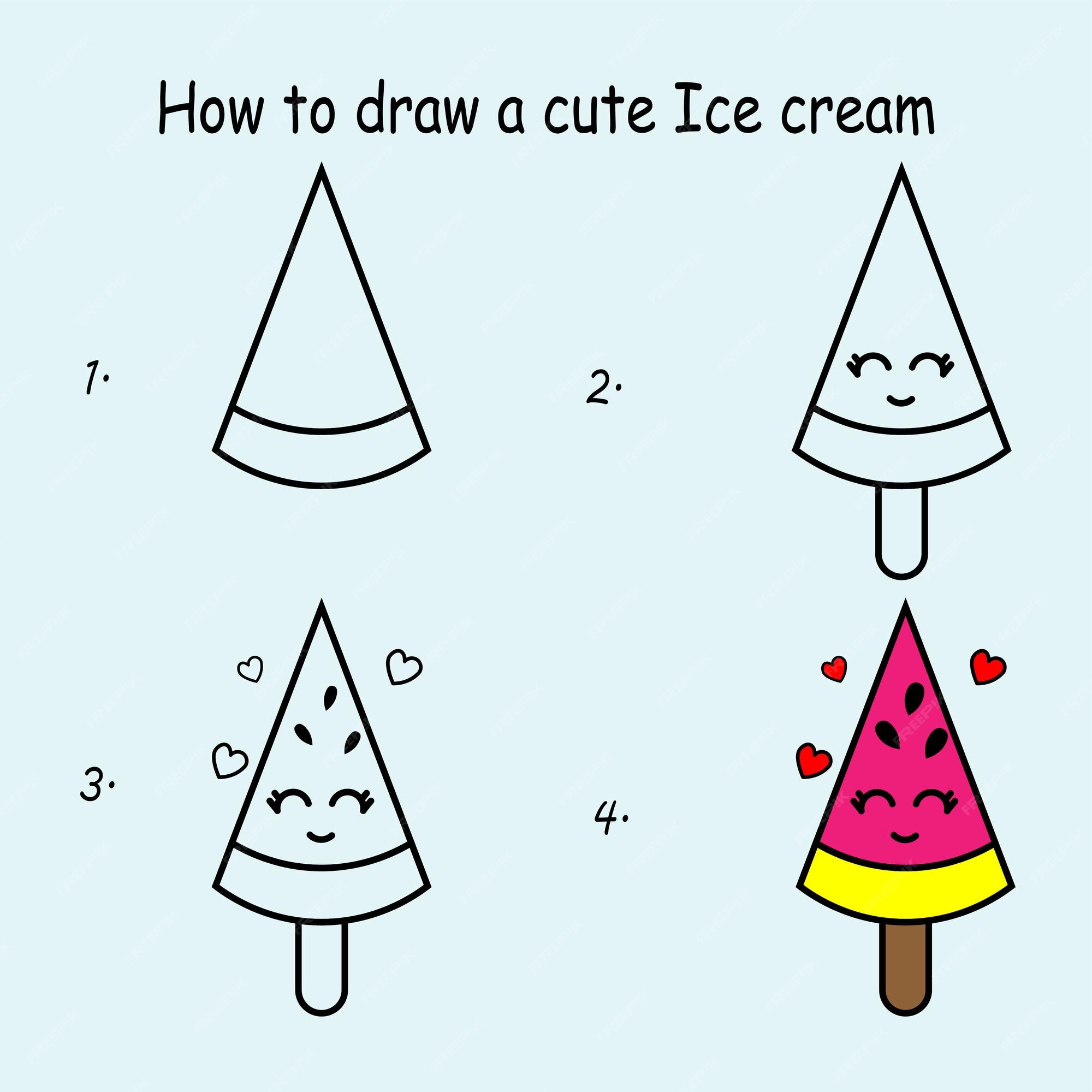 Paso a paso para dibujar un helado. tutorial de dibujo de un helado.  lección de dibujo para niños. | Vector Premium