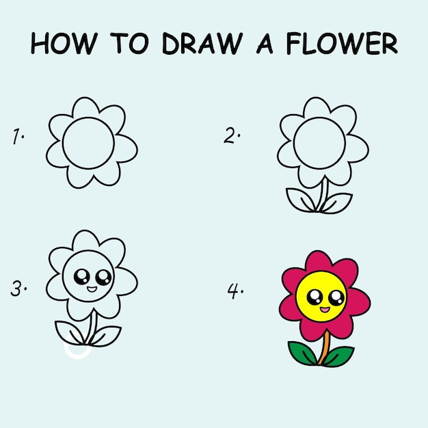 Vector paso a paso para dibujar un tutorial de dibujo de la flor del sol una lección de dibujo del flor del sol para niños