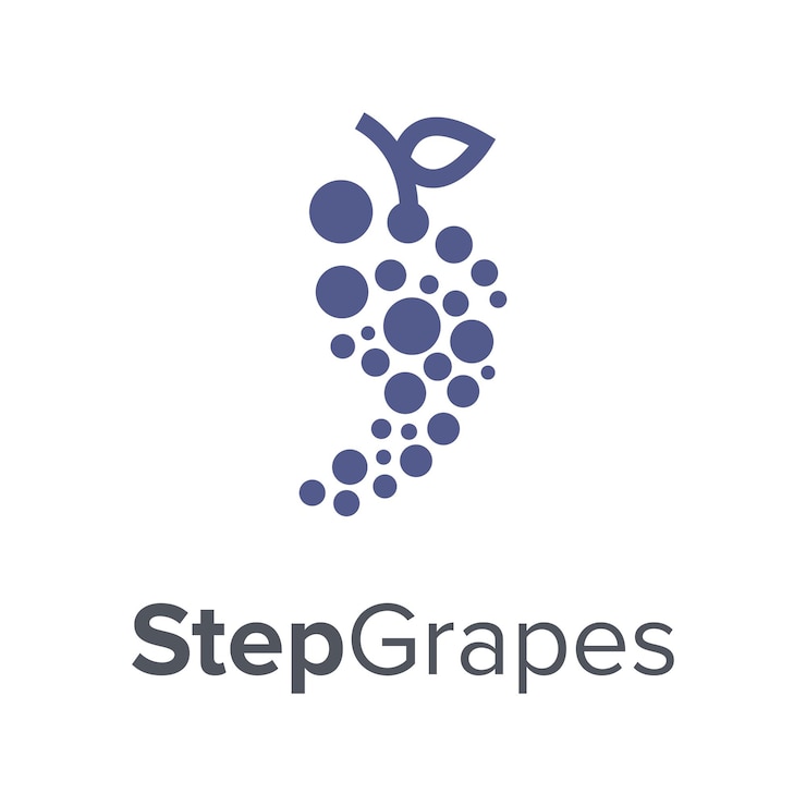 Vector paso de pie con bubble dot uva y hojas vector de diseño de logotipo moderno simple
