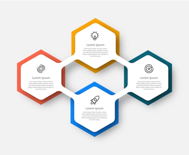 Paso plantilla de presentación de diseño infográfico con 4 opciones.