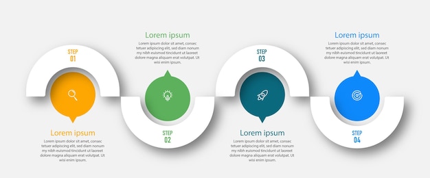 Pasos del diagrama de flujo de elementos de diseño infográfico empresarial