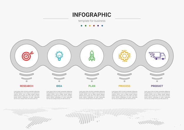 Pasos diseño de plantilla de elemento de infografía de proceso de negocio de línea de tiempo