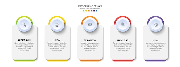 Pasos diseño de plantilla de infografía de proceso de línea de tiempo de visualización de datos comerciales con iconos