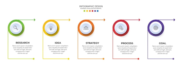 Pasos diseño de plantilla de infografía de proceso de línea de tiempo de visualización de datos comerciales con iconos