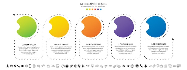 Pasos diseño de plantilla de infografía de proceso de línea de tiempo de visualización de datos comerciales con iconos