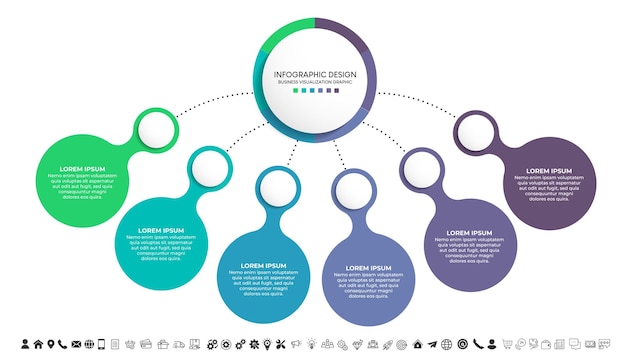 Pasos diseño de plantilla de infografía de proceso de línea de tiempo de visualización de datos comerciales con iconos