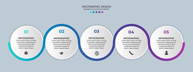 Pasos diseño de plantilla de infografía de proceso de línea de tiempo de visualización de datos comerciales con iconos