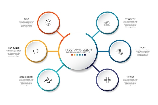 Pasos diseño de plantilla de infografía de proceso de línea de tiempo de visualización de datos comerciales con iconos